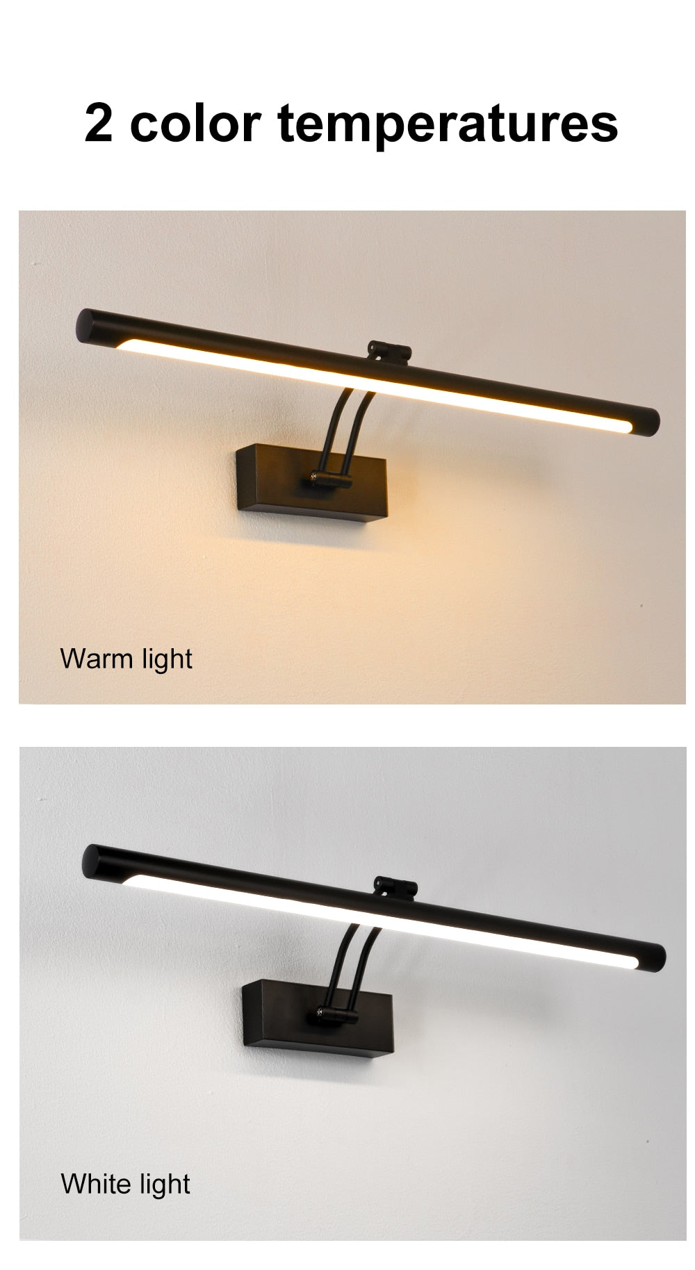 Skorter | 80-100cm LED wall lamp - Modern black/silver wall light for the bathroom, internally mounted picture light