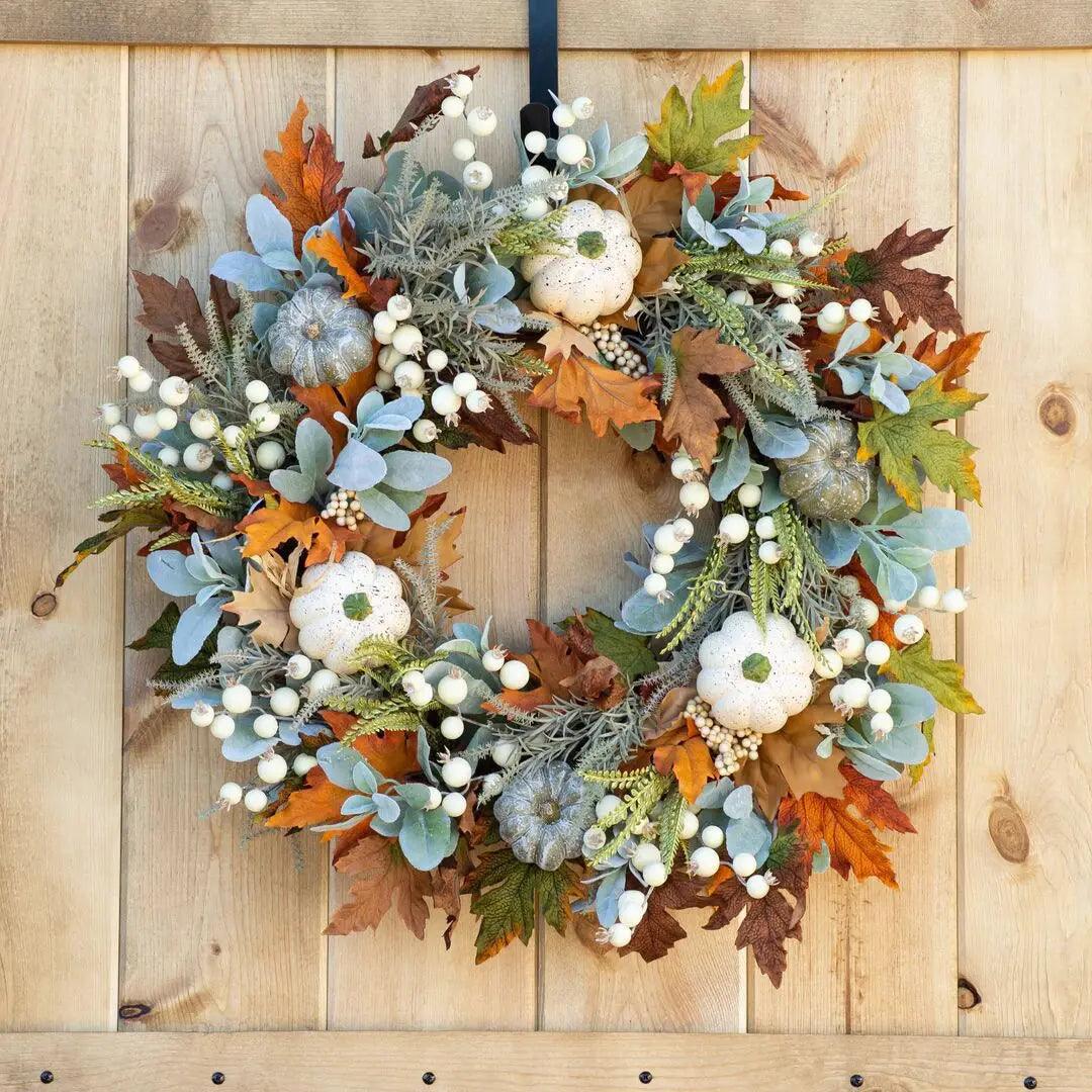 Skorter | AutumnPumpkin Autumn Wreath with Maple Leaves and Pumpkins – Front Door Decoration