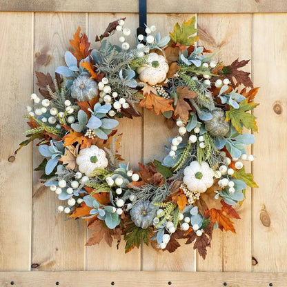 Skorter | AutumnPumpkin Autumn Wreath with Maple Leaves and Pumpkins – Front Door Decoration