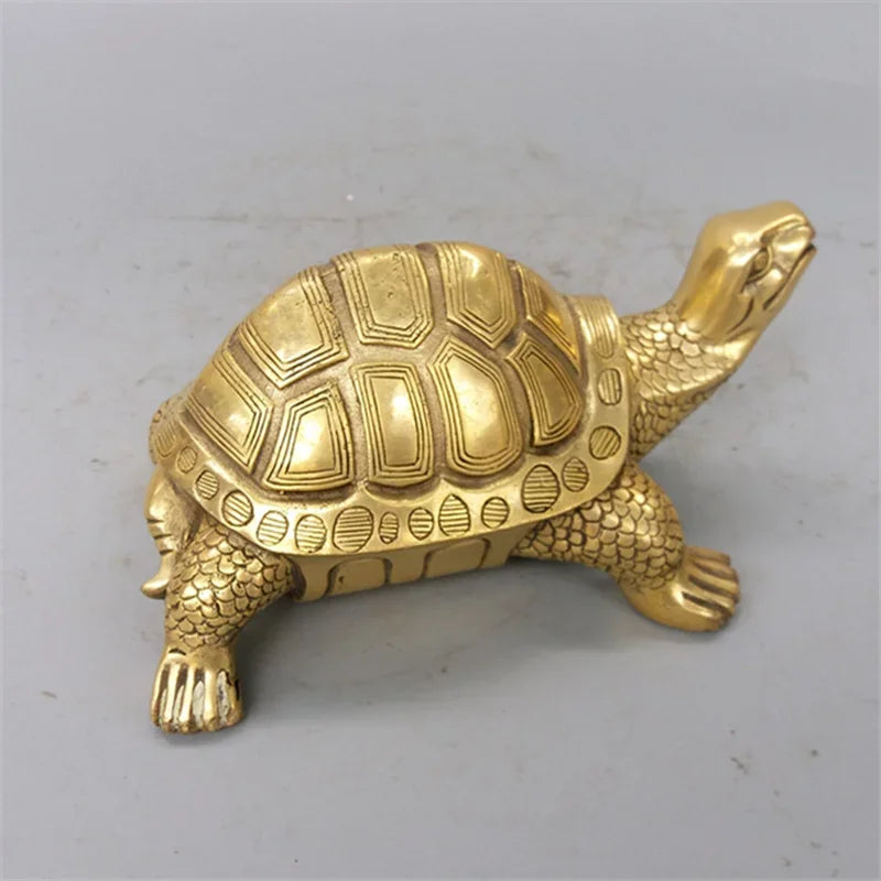 Skorter | Brass Feng Shui Turtle Statue Lucky Animal Sculpture for Longevity Home Office Decoration Figurine Gift Study Ornament