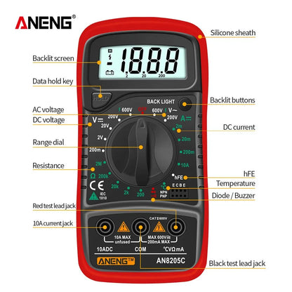Skorter | AN8205C Digital Multimeter - AC/DC Ammeter Volt Ohm Tester