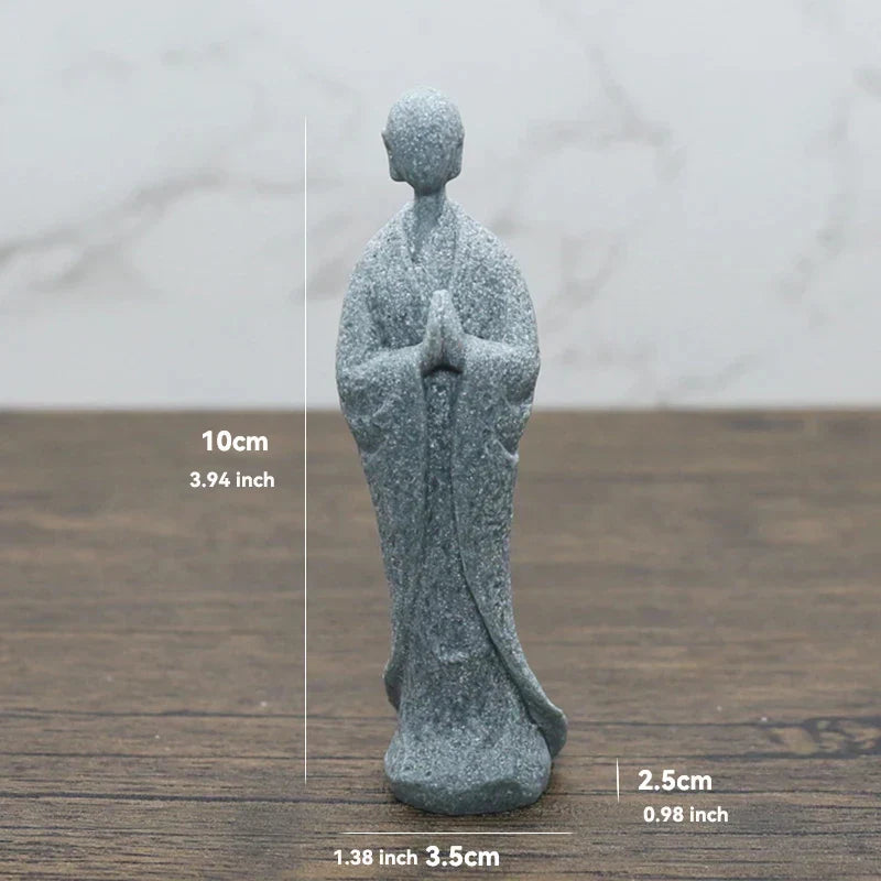 Skorter | Buddha Stone Statue Small Buddhist Monks Tibetan Buddhism Figures Zen Garden Ornament Meditation Home Aquarium Decoration