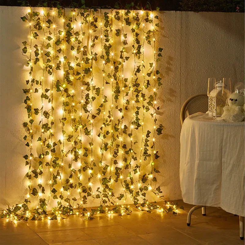 Skorter | Battery Operated Green Leaf Fairy Lights – LED Light Chains for Indoor and Outdoor Decor, Perfect Party and Garden Lighting