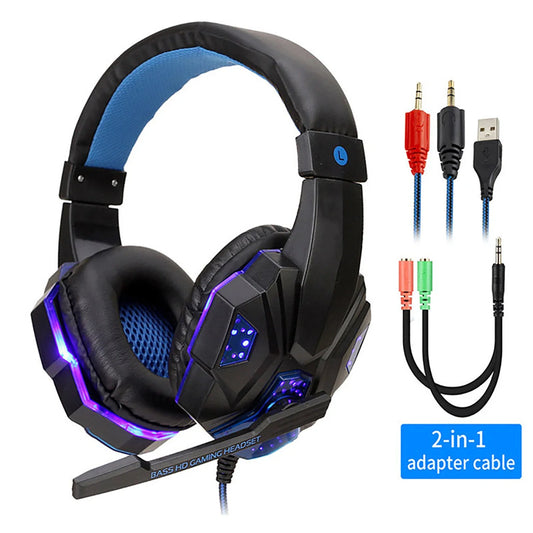 Skorter | LED Light Wired Gaming Headphones Microphone, Bass Stereo Sound, for PC, PS4, PS5, Xbox - Gaming Headset