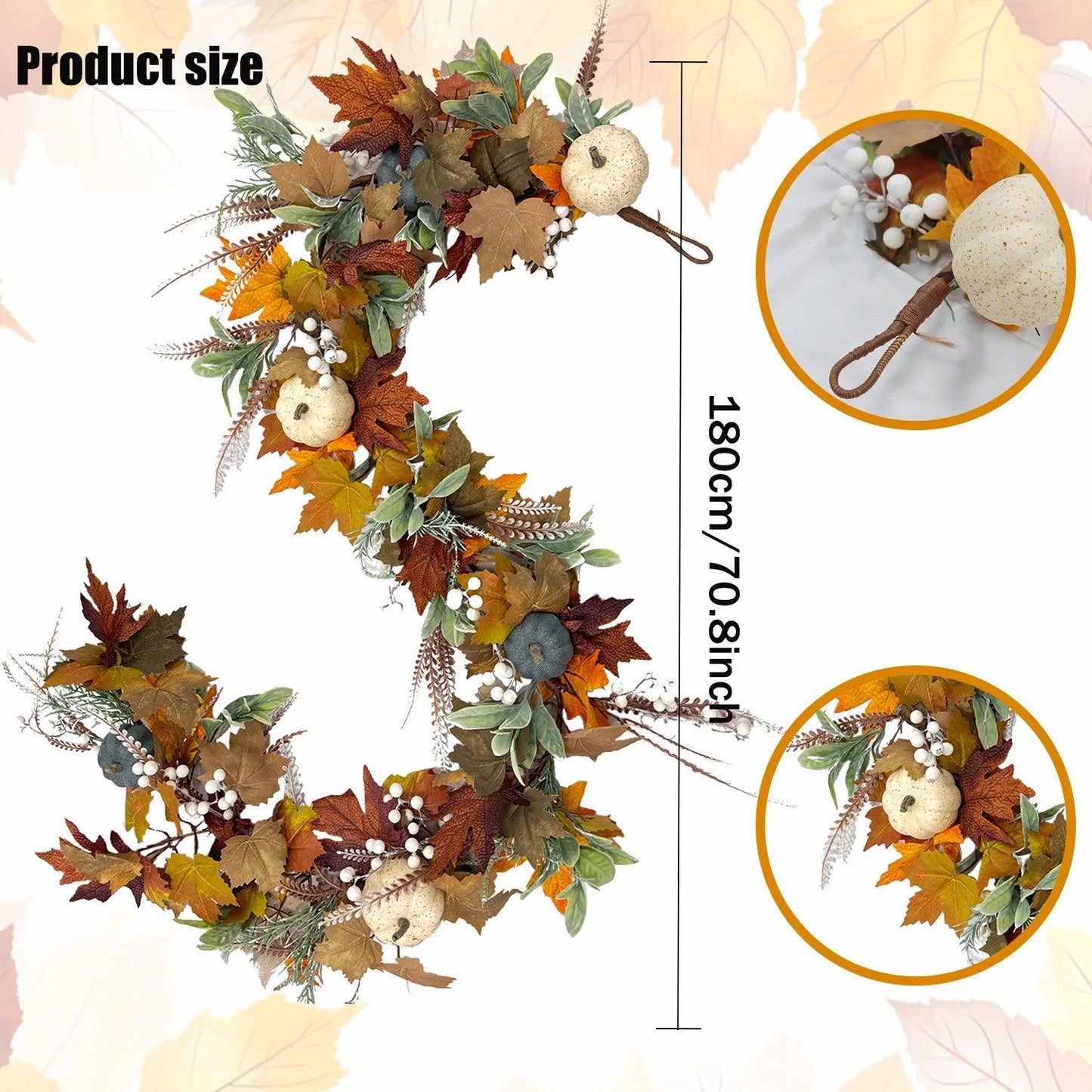 Skorter | AutumnPumpkin Autumn Wreath with Maple Leaves and Pumpkins – Front Door Decoration