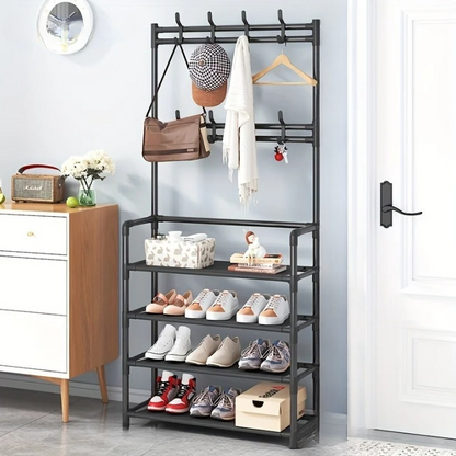 Skorter | Coat Rack with Shoe Storage Shelf Multi-Layer Steel Frame – EntryMate