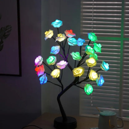 Skorter | RGB Rose Flower Tree Lights 24LED USB Battery Table Lamp Fairy Night Light Home Party Christmas Wedding Bedroom Decoration Gift