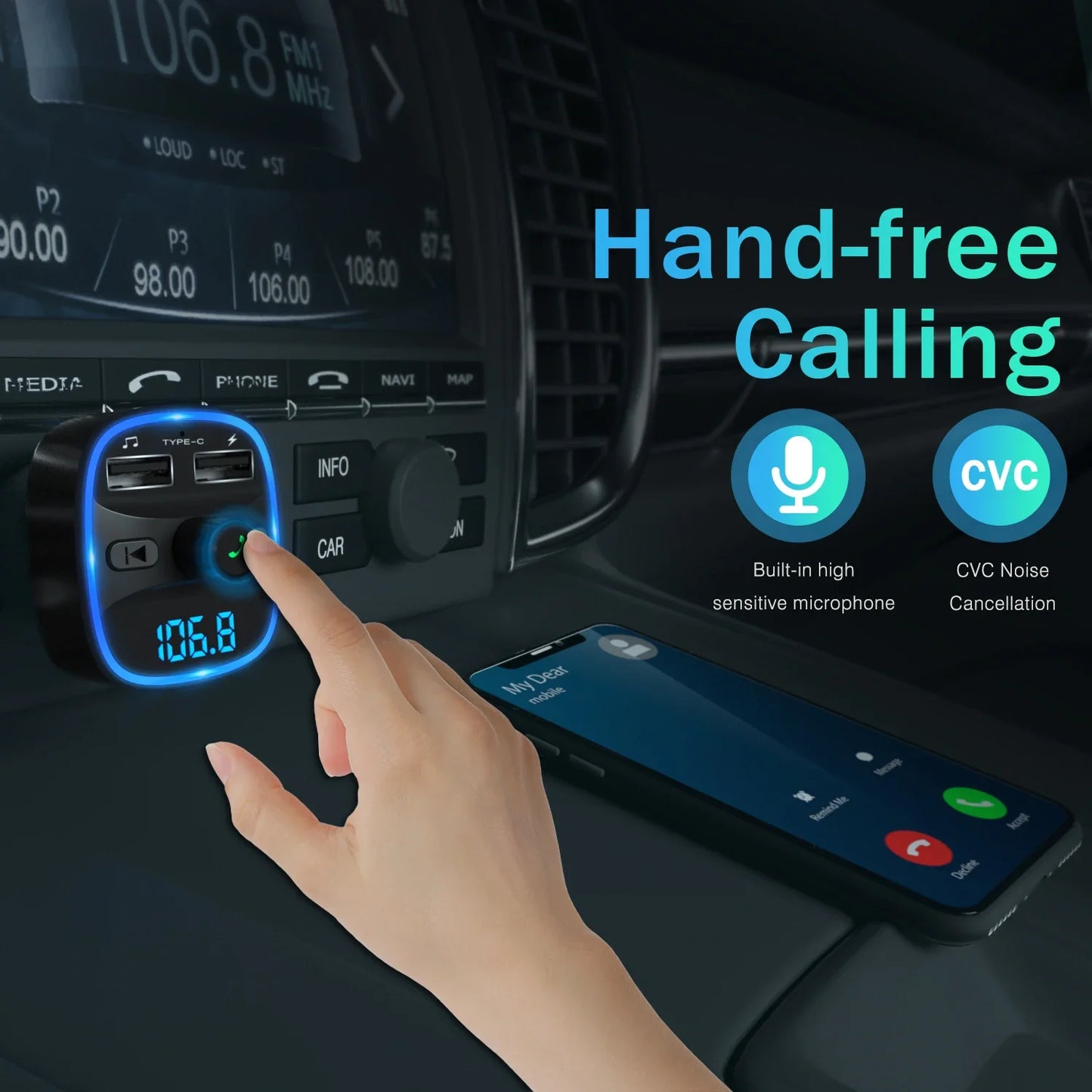 Skorter | Bluetooth FM Transmitter Car Kit with Dual USB Charger and MP3 Player