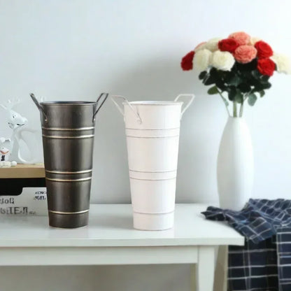 Skorter | Retro Iron Flower Bucket with Handles – Decorative Metal Flower Pot for Home