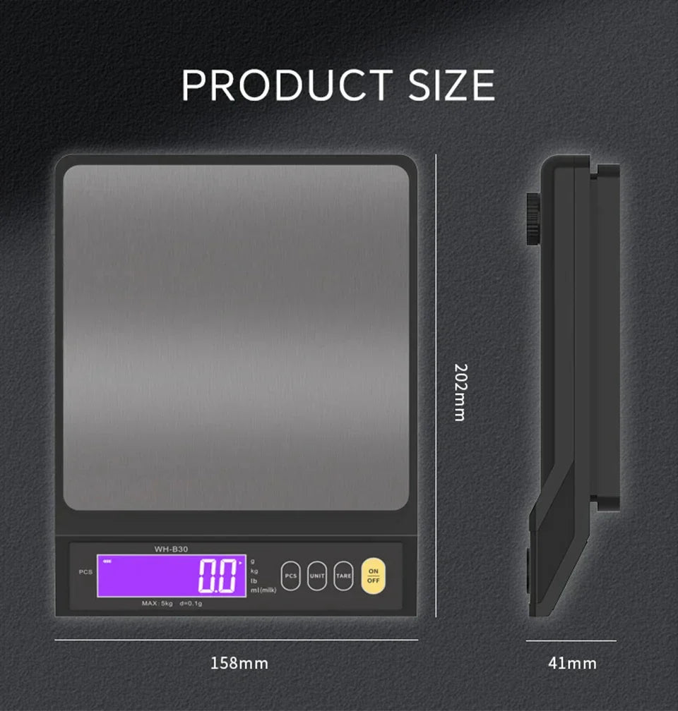 Skorter | 5 kg/0.1 g and 10 kg/1 g digital electronic kitchen scale, LCD display, fully waterproof stainless steel weighing tool for baking