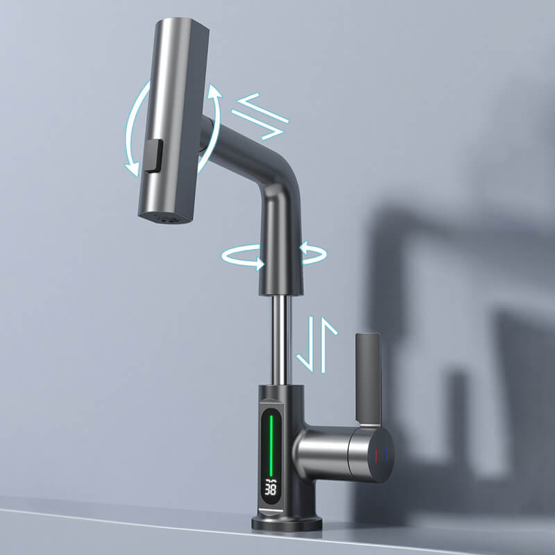 Skorter | WaterMaster Flexible LED Kitchen & Bathroom Faucet – 360° Swivel, Pull-Out Hose & 5 Spray Modes