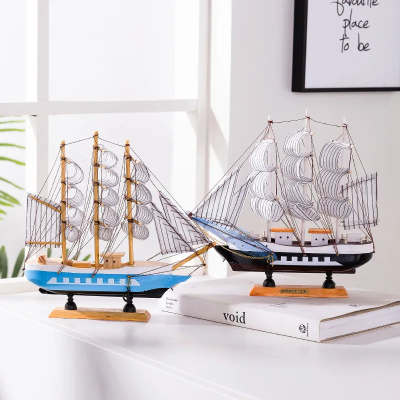 Skorter | Royaleva Nordic Wood Sailboat Sculpture - LED illuminated decorative piece, battery-operated