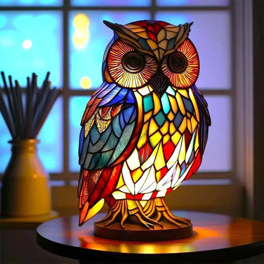 Skorter | 15cm Animal Resin Table Lamp with Stained Glass – Mermaid, Owl, Sea Turtle Design for Home Decor
