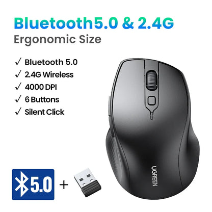 Skorter | Bluetooth 5.0 Ergonomic Wireless Mouse - 6 Mute Buttons