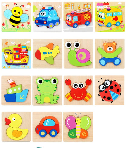 Skorter | 3D Wood Cartoon Animal & Traffic Puzzle – Early Childhood Learning Toy