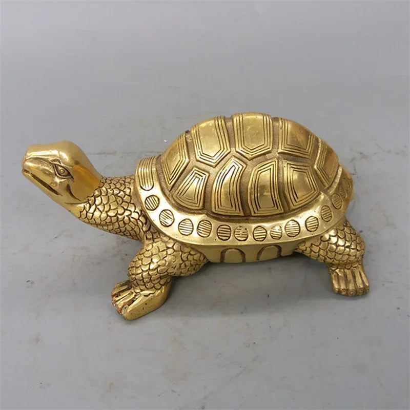 Skorter | Brass Feng Shui Turtle Statue Lucky Animal Sculpture for Longevity Home Office Decoration Figurine Gift Study Ornament