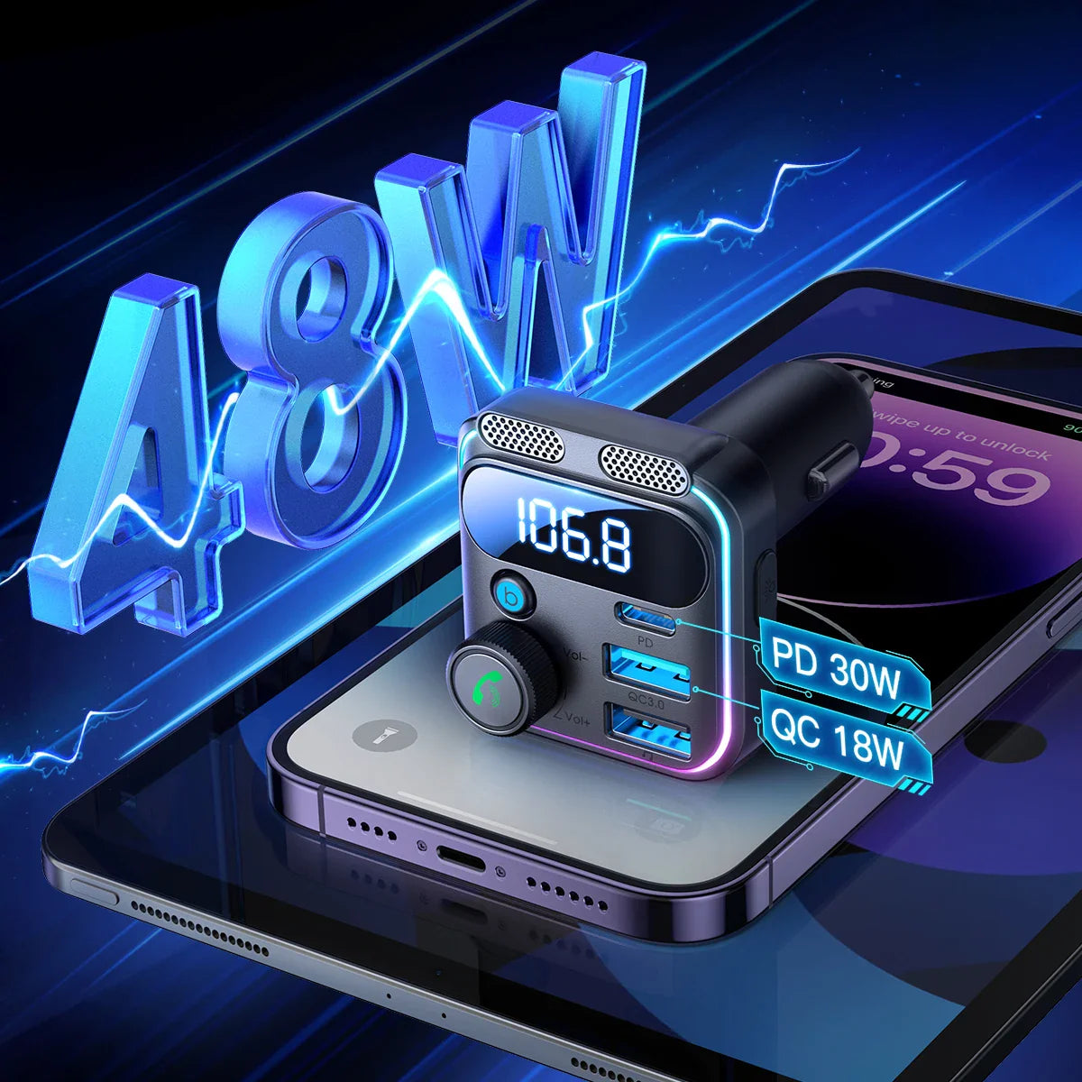 Skorter | Bluetooth 5.3 FM Transmitter Car Charger with PD&QC3.0