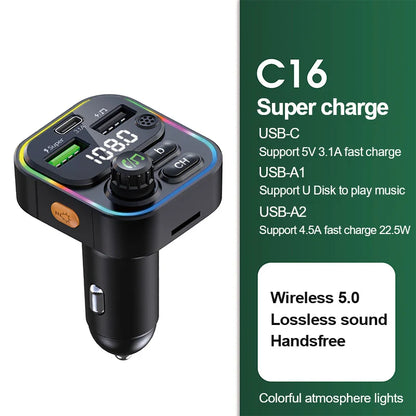 Skorter | Bluetooth 5.0 FM Transmitter Car Modulator with Hands Calling, MP3 Player, and 22.5W Quick Charge Adapter