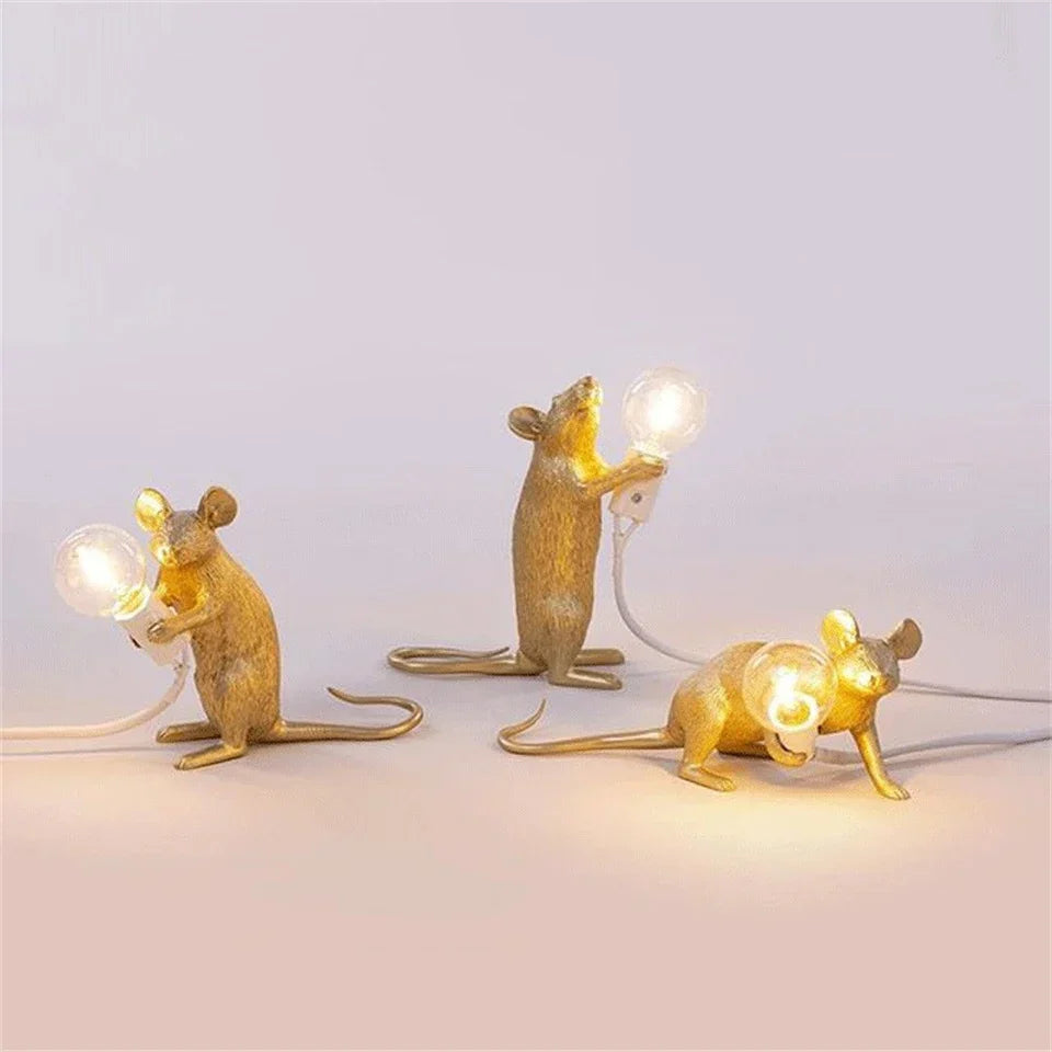 Skorter | Modern LED Animal Table Lamps: Resin Rat, Cat, and Squirrel Night Lights