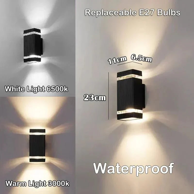 Skorter | LumiBloc LED Outdoor Wall Light – Modern IP65 Up & Down Design with E27 Socket