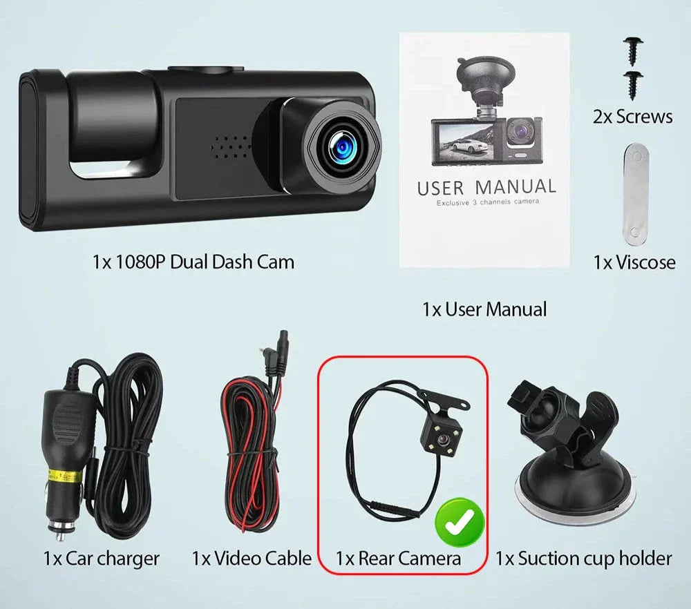 Skorter | 2/3-Channel 1080P Dash Cam with Front - Rear View - Car DVR - Video Recorder