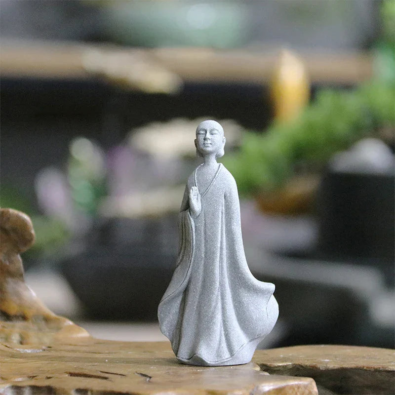 Skorter | Buddha Stone Statue Small Buddhist Monks Tibetan Buddhism Figures Zen Garden Ornament Meditation Home Aquarium Decoration