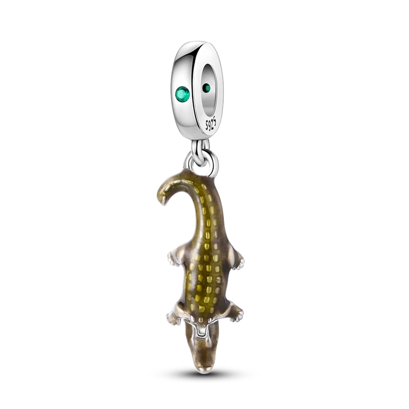 Skorter | 925 Silver Golden Leopard Charms Beads Colorful Chameleon Rhinoceros Lion Scarab Cat Pendant Compatible with Original Pandora Bracelet Jewelry