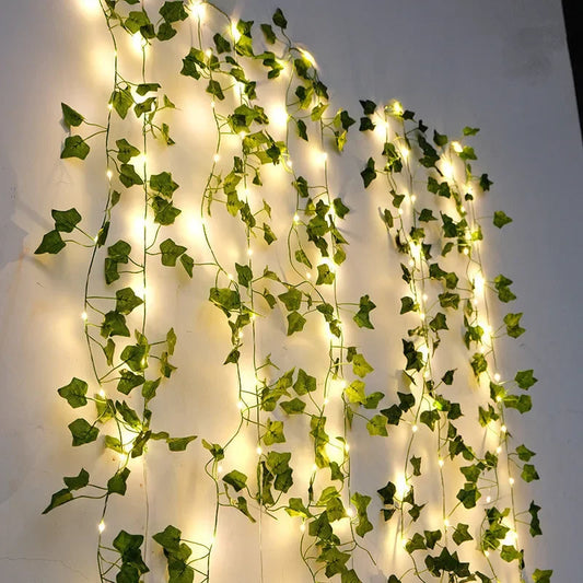 Skorter | Battery Operated Green Leaf Fairy Lights – LED Light Chains for Indoor and Outdoor Decor, Perfect Party and Garden Lighting