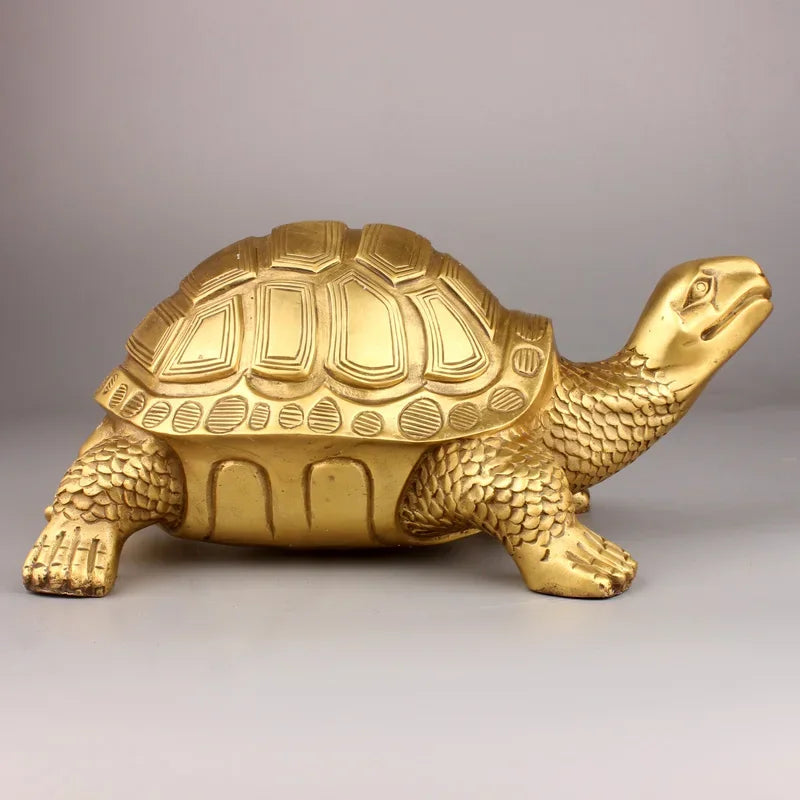 Skorter | Brass Feng Shui Turtle Statue Lucky Animal Sculpture for Longevity Home Office Decoration Figurine Gift Study Ornament