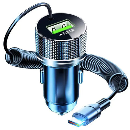 Skorter | 300W USB-C Car Charger with Spring Cable - Super Fast Charging