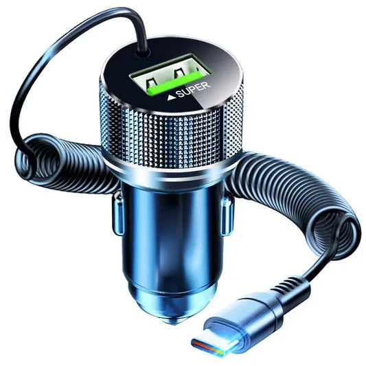 Skorter | 300W USB-C Car Charger with Spring Cable - Super Fast Charging