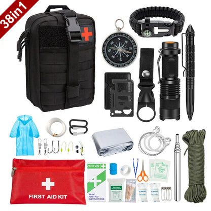Skorter | 38-in-1 First-Aid and Survival Kit with Flashlight and Compass