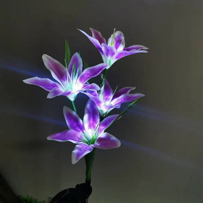 Skorter | Solar LED flower lights in lily shape – Color-changing garden lights with stake for outdoor areas