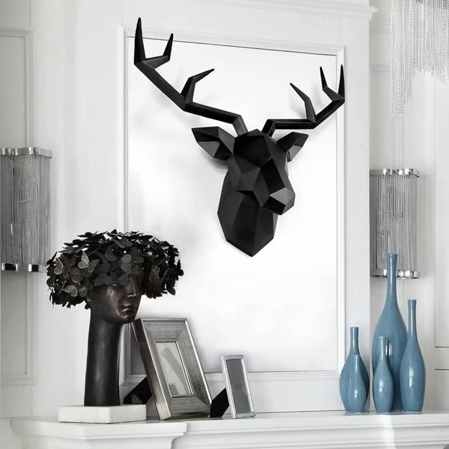 Skorter | 3D-Deer Head Sculpture, geometric resin, animal deer head wall decoration, modern home decor, luxurious decorative wall decor