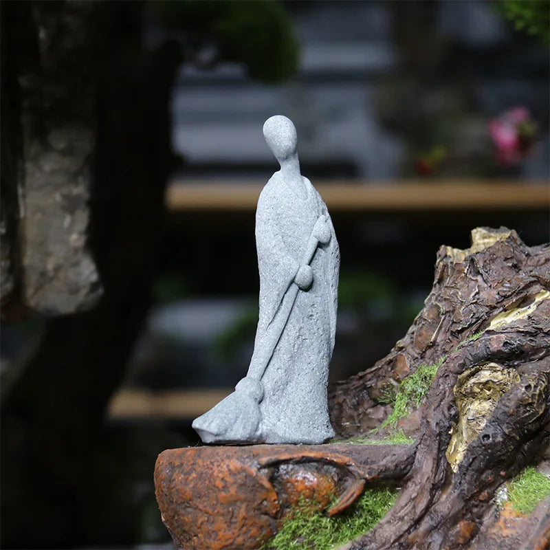 Skorter | Buddha Stone Statue Small Buddhist Monks Tibetan Buddhism Figures Zen Garden Ornament Meditation Home Aquarium Decoration