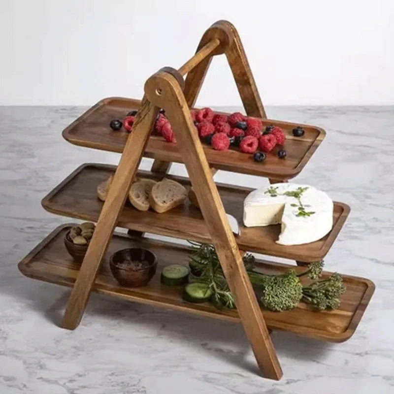 Skorter | 3-tier wooden step plate decor cake stand farmhouse step plate party serving dish and trays