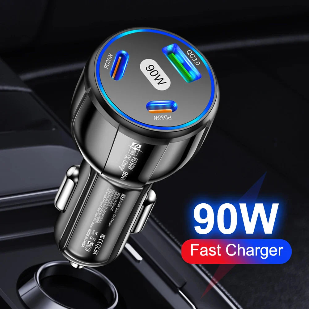 Skorter | 90W Fast Charger  3 Ports PD USB Car Charging Adapter - Quick Charger