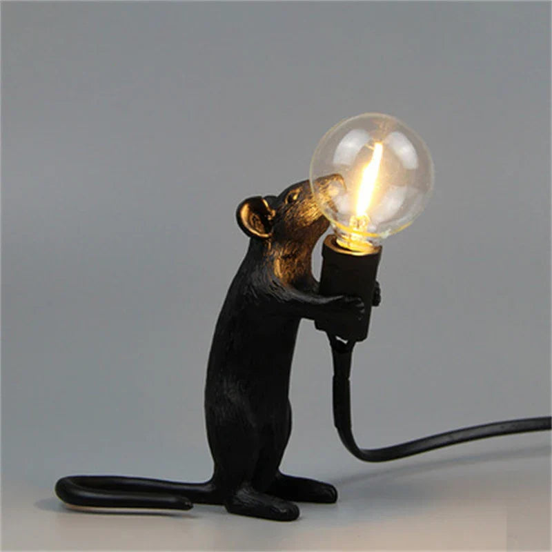 Skorter | Modern LED Animal Table Lamps: Resin Rat, Cat, and Squirrel Night Lights