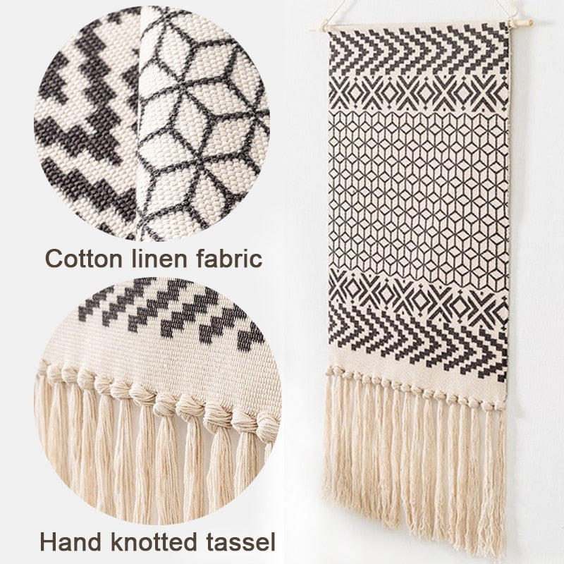 Skorter | Bohemian Wall Tapestry, Macrame Wall Hanging, Home Decoration, Cotton Linen Tassel, Handcrafted, Woven, Geometric Canvas Art, Background Wall Tapestries