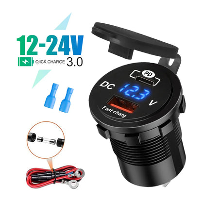 Skorter | 60W PD QC3.0 Car Charger Socket with Voltage Meter