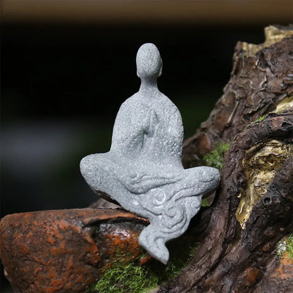 Skorter | Buddha Stone Statue Small Buddhist Monks Tibetan Buddhism Figures Zen Garden Ornament Meditation Home Aquarium Decoration