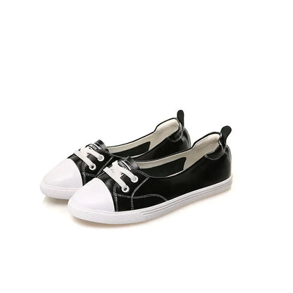 Skorter | 100% Genuine Leather Shoes Women Flat Casual Shoes Soft Cowhide White Flats