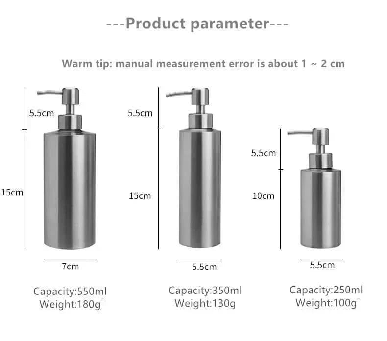 Skorter | Elegant Stainless Steel Hand Pump Soap Dispenser 250ml/350ml/550ml