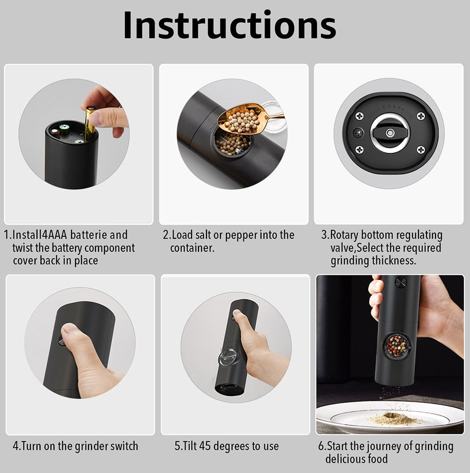 Skorter | Electric automatic pepper and salt mill with LED light and adjustable grind - Perfect for the kitchen or the restaurant