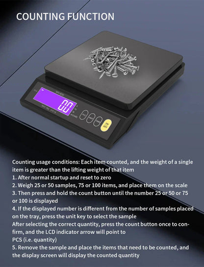 Skorter | 5 kg/0.1 g and 10 kg/1 g digital electronic kitchen scale, LCD display, fully waterproof stainless steel weighing tool for baking