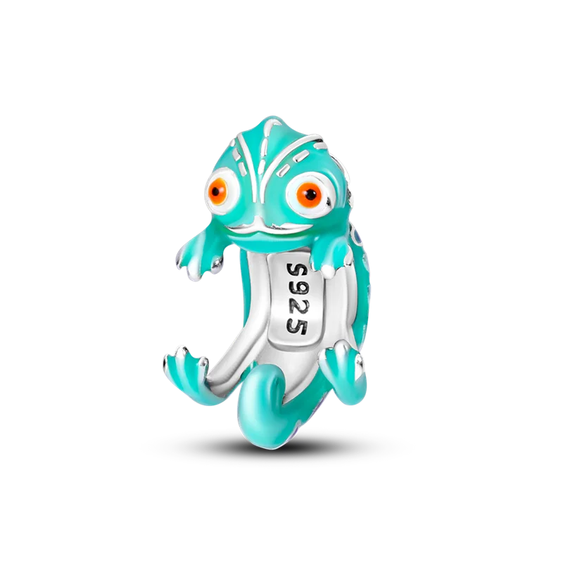 Skorter | 925 Silver Golden Leopard Charms Beads Colorful Chameleon Rhinoceros Lion Scarab Cat Pendant Compatible with Original Pandora Bracelet Jewelry