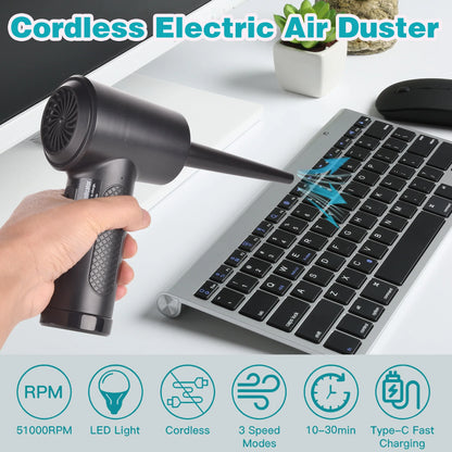 Skorter | M15 Portable Air Duster 51000RPM Cordless Compressed Air Blower with LED Light for PC Computer & Keyboard Cleaning