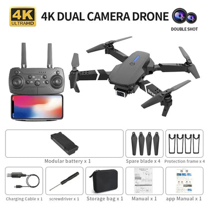 Skorter | E88 Foldable RC Drone – 4K Wide-Angle HD Camera 1080P WiFi FPV Height Hold Quadrotor Helicopter