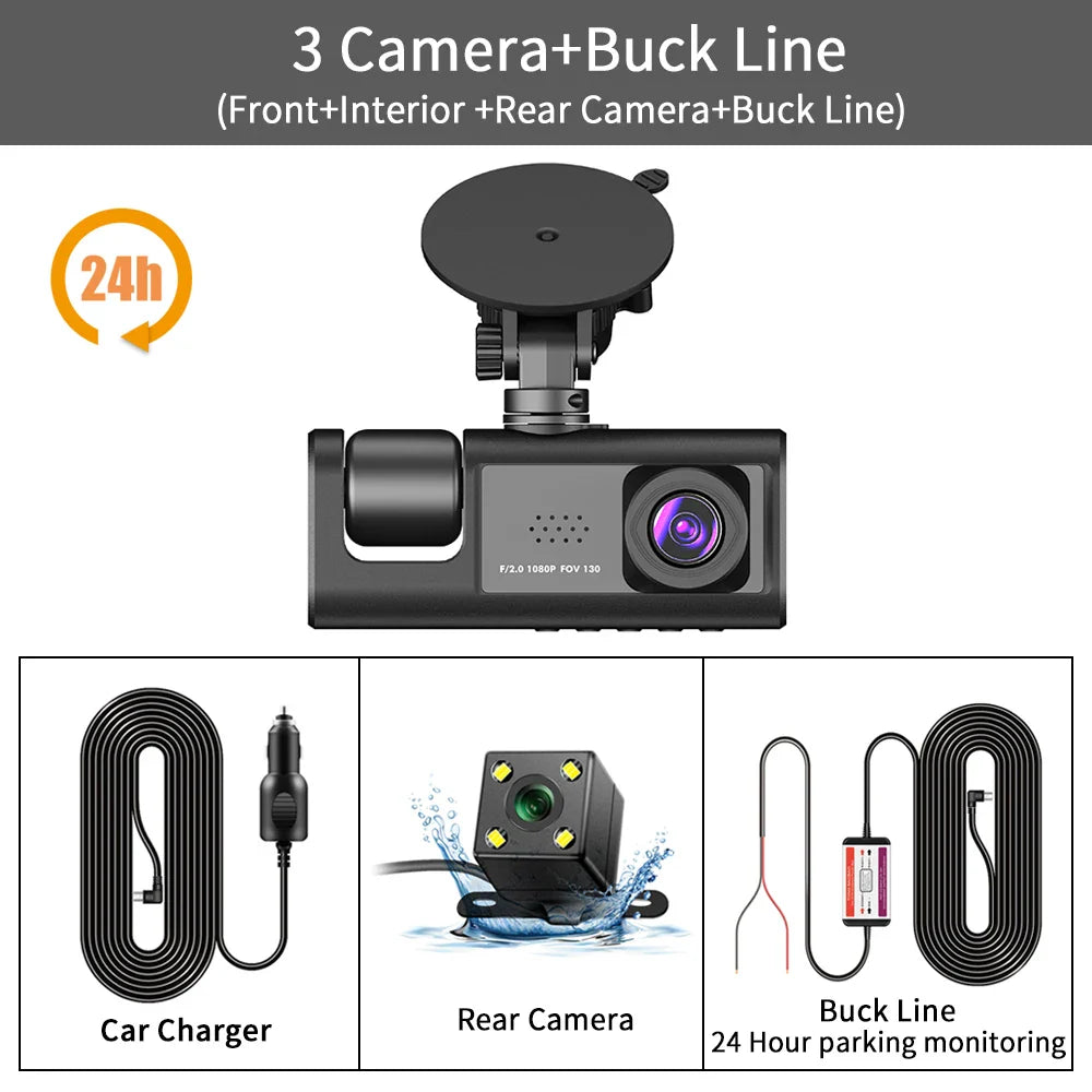Skorter | 3-Channel 1080P Dash Cam with Triple-Lens & In-Vehicle Recording