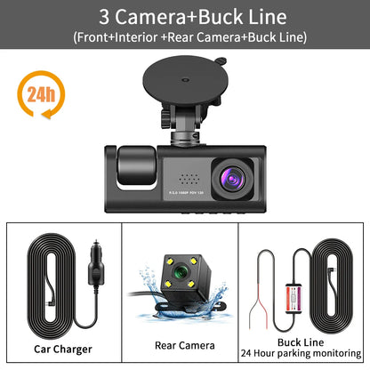 Skorter | 3-Channel 1080P Dash Cam with Triple-Lens & In-Vehicle Recording